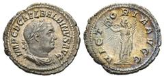 ROMAN COINS MÜNZEN DER RÖMISCHEN KAISERZEIT Balbinus, 238. AR-Denar, Rom; 3,25 g. Drapierte Büste r. mit Lorbeerkranz//Victoria steht v. v., Kopf l., mit Kranz und Palmzweig. BMC 37; Coh. 27; RIC 8. G