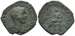 ROMAN COINS MÜNZEN DER RÖMISCHEN KAISERZEIT Traianus Decius, 249-251 für Hostilianus. Æ-Sesterz, 251, Rom; 15,59 g. Drapierte Büste r.//Apollo sitzt l. mit Zweig und Lyra. Coh. 31; RIC 215. R Dunkelgr