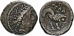 CELTIC COINS GALLIA CISALPINA CENOMANI. AR-Drachme nach Typ von Massalia, Skorpion-Typ, 3./2. Jahrhundert v. Chr.; 2,7 g. Artemiskopf r.//Löwe r. mit skorpionartigem Kopf. Dembski 115 ff.; Slg. Flesch