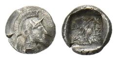 GREEK COINS LYCIA Kherei. AR-Hemiobol, 430/410 v. Chr.; 0,27 g. Athenakopf r. mit attischem Helm//In rundem Incusum: Kopf r. mit Kyrbasia. Müseler -; Vismara II, 174. RR Gutes sehr schön Exemplar der 