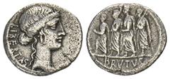 ROMAN COINS MÜNZEN DER RÖMISCHEN REPUBLIK AR-Denar, 54 v. Chr., Rom, M. Junius Brutus; 3,44 g. Libertasbüste r.//Der Konsul L. Junius Brutus geht zwischen zwei Liktoren l., davor Accensus. Bab. 31; BM