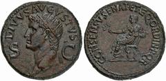 ROMAN COINS MÜNZEN DER RÖMISCHEN KAISERZEIT Gaius Caligula, 37-41 für Divus Augustus. Æ-Dupondius, Rom; 16,69 g. Kopf l. mit Strahlenbinde//Augustus sitzt l. mit Zweig. BMC 88; Coh. 87; RIC² 56. Geglä