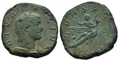 ROMAN COINS MÜNZEN DER RÖMISCHEN KAISERZEIT Maximinus I. Thrax, 235-238 für Diva Paulina. Æ-Sesterz, Rom; 17,59 g. Drapierte Büste r. mit Schleier//Diva fliegt r. auf Pfau. BMC 133; Coh. 3; RIC 3. R E