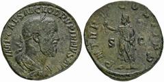 ROMAN COINS MÜNZEN DER RÖMISCHEN KAISERZEIT Pupienus, 238. Æ-Sesterz, Rom; 16,33 g. Drapierte Büste r. mit Lorbeerkranz//Kaiser steht l. mit Zweig und Parazonium. BMC 51; Coh. 30; RIC 15. Grüne Patina