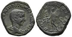 ROMAN COINS MÜNZEN DER RÖMISCHEN KAISERZEIT Traianus Decius, 249-251 für Hostilianus. Æ-Sesterz, 251, Rom; 21,09 g. Drapierte Büste r.//Prinz steht l. mit Standarte und Speer. Coh. 35; RIC 216 a. Sehr