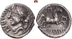 KELTISCHE MÜNZEN GALLIA. PICTONES. AR-Quinar, 100/50 v. Chr.; 1,91 g. Kopf l., davor DVRAT//Pferd r., unten IVLIOS. Delestrée/Tache 3687. Überdurchschnittlich erhalten. Perfekt zentriertes, scharf aus