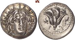 GRIECHISCHE MÜNZEN CARIA. RHODOS. AR-Didrachme, 250/230 v. Chr., Magistrat Erasikles; 6,66 g. Helioskopf fast v. v.//Rose, l. Helm. Ashton, The Coinage of Rhodes 207; SNG Keckman 536. Fast vorzüglich 