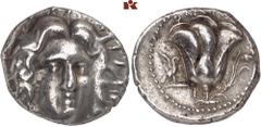 GRIECHISCHE MÜNZEN CARIA. RHODOS. AR-Tetradrachme, 230/205 v. Chr., Magistrat Tharsitas; 13,60 g. Helioskopf fast v. v.//Rose, l. Adler auf Fackel. Ashton, The Coinage of Rhodes 215; SNG Keckman 550. 
