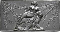 MEDAILLEN AKT UND EROS IN DER NUMISMATIK TRADITIONEN DER ANTIKE Ariadne. Einseitige Eisengußplakette o. J., unsigniert. Künstlerplakette. Vor zwei diagonal platzierten Thyrsosstäben, die über und über