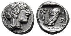 GREEK COINS ATTICA ATHEN. AR-Drachme, um 454/404 v. Chr.; 4,23 g. Athenakopf r. mit attischem Helm//In Incusum: Eule r., dahinter Olivenzweig. SNG München 60 ff. Gutes sehr schön