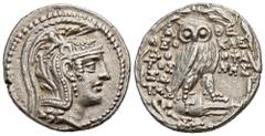 GREEK COINS ATTICA ATHEN. AR-Tetradrachme, 106/105 v. Chr.; 16,67 g. Athenakopf r. mit attischem Helm//In Kranz: Eule auf Amphore v. v. Thompson 762 d. Gutes sehr schön Die Neustiltetradrachmen sind n