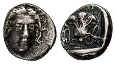 GREEK COINS CARIA RHODOS. AR-Hemidrachme, 275/250 v. Chr.; 1,73 g. Helioskopf fast v. v.//Rose. Ashton, The Coinage of Rhodes 14; SNG Keckman vergl. 362 ff. Min. dezentriert, sehr schön