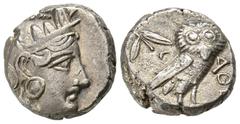 GREEK COINS ATTICA ATHEN. AR-Tetradrachme, um 350/295 v. Chr.; 16,92 g. Athenakopf r. mit attischem Helm//Eule r., dahinter Olivenzweig und Mondsichel. Flament S. 125 ff., Gruppe Pi. Feine Tönung, kna