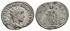 ROMAN COINS MÜNZEN DER RÖMISCHEN KAISERZEIT Traianus Decius, 249-251 für Herennius Etruscus. AR-Antoninian, 250/251, Rom; 3,82 g. Drapierte Büste r. mit Strahlenbinde//Spes geht l. mit Blume. Coh. 38;