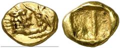 GRIECHISCHE GOLDMÜNZEN LYDIA Kroisos, 561-546 v. Chr. 1/12 Stater (leichter Standard) Sardeis; 0,60 g. Löwen- und Stierprotome einander gegenüber//Incusum. SNG München 9. RR Gutes sehr schön Kroisos, 
