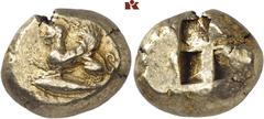 GRIECHISCHE MÜNZEN MYSIA. KYZIKOS. El-Stater, 550/500 v. Chr.; 16,09 g. Sphinx l. auf Thunfisch//Viergeteiltes Incusum. SNG France 200; v. Fritze 72. R Sehr schön Exemplar der Auktion Fritz Rudolf Kün