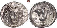 GRIECHISCHE MÜNZEN CARIA. RHODOS. AR-Tetradrachme, 230/205 v. Chr., Magistrat Ameinias; 13,37 g. Helioskopf fast v. v.// Rose, l. Prora. Ashton, The Coinage of Rhodes 212; Hoover 1432; SNG Keckman 542