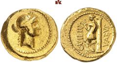 RÖMISCHE MÜNZEN MÜNZEN DER RÖMISCHEN REPUBLIK. AV-Aureus, 42 v. Chr., Rom, C. Vibius Varus; 8,03 g. Apollokopf r. mit Lorbeerkranz//Venus steht l. und betrachtet sich in einem Spiegel, dahinter Säule.