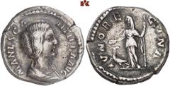 RÖMISCHE MÜNZEN MÜNZEN DER RÖMISCHEN KAISERZEIT. Didius Julianus, 193. - für Manlia Scantilla. AR-Denar, Rom; 2,88 g. Drapierte Büste r.//Iuno steht l. mit Patera und Zepter, davor Pfau. BMC 11; Coh. 