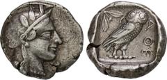GREEK COINS ATTICA ATHEN. AR-Tetradrachme, um 440/420 v. Chr.; 17,15 g. Athenakopf r. mit attischem Helm//In Incusum: Eule r., dahinter Olivenzweig und Mondsichel. Flament Gruppe II. Feine Tönung, win