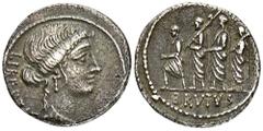 ROMAN COINS ROMAN COINS MÜNZEN DER RÖMISCHEN REPUBLIK AR-Denar, 54 v. Chr., Rom, M. Junius Brutus; 3,82 g. Libertasbüste r.//Der Konsul L. Junius Brutus geht zwischen zwei Liktoren l., davor Accensus.