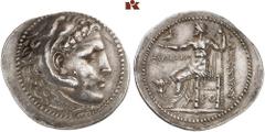 ANTIKE MÜNZEN AUS DER SAMMLUNG ANNEMARIE UND GERD KÖHLMOOS GRIECHISCHE MÜNZEN. CARIA. RHODOS AR-Tetradrachme (Alexandreier), 205/190 v. Chr., Magistrat Hephaistion; 17,09 g. Herakleskopf im Löwenfell 