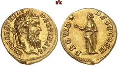 ANTIKE MÜNZEN AUS DER SAMMLUNG ANNEMARIE UND GERD KÖHLMOOS RÖMISCHE MÜNZEN. MÜNZEN DER RÖMISCHEN KAISERZEIT. Pertinax, 193 AV-Aureus, Rom; 7,15 g. Kopf r. mit Lorbeerkranz//Providentia steht l., die R