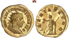 ANTIKE MÜNZEN AUS DER SAMMLUNG ANNEMARIE UND GERD KÖHLMOOS RÖMISCHE MÜNZEN. MÜNZEN DER RÖMISCHEN KAISERZEIT. Volusianus, 251-253 AV-Binio, Rom; 5,86 g. Drapierte Büste r. mit Strahlenbinde//Libertas s