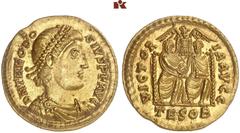ANTIKE MÜNZEN AUS DER SAMMLUNG ANNEMARIE UND GERD KÖHLMOOS RÖMISCHE MÜNZEN. MÜNZEN DER RÖMISCHEN KAISERZEIT. Gratianus, 367-383 AV-Solidus, 378/383, Thessalonica; 4,45 g. Drapierte Büste r. mit Perldi