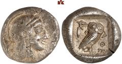 KELTISCHE & GRIECHISCHE MÜNZEN GRIECHISCHE MÜNZEN. ATTICA. ATHEN AR-Tetradrachme, um 490/480 v. Chr.; 17,14 g. Athenakopf r. mit attischem Helm//In Incusum: Eule r., dahinter Olivenzweig. Seltman Grup