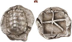 KELTISCHE & GRIECHISCHE MÜNZEN GRIECHISCHE MÜNZEN. AEGINA. AEGINA AR-Stater, 445/430 v. Chr.; 12,20 g. Landschildkröte//Fünffach geteiltes Incusum. Hoover 437; SNG Delepierre 1792 ff. R Feine Tönung, 