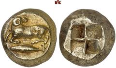 KELTISCHE & GRIECHISCHE MÜNZEN GRIECHISCHE MÜNZEN. MYSIA. KYZIKOS El-Stater, 550/500 v. Chr.; 16,12 g. Widder l., Kopf r., darunter Thunfisch//Viergeteiltes Incusum. SNG France -; v. Fritze 47. R Sehr