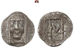 GRIECHISCHE MÜNZEN GRIECHISCHE MÜNZEN. IONIA. KOLOPHON AR-Hemiobol, 450/410 v. Chr.; 0,43 g. Apollokopf v. v.//Im Incusum: HM (ligiert, = Wertangabe). Klein vergl. 397; Milne 4; SNG Kayhan 355. Feine 