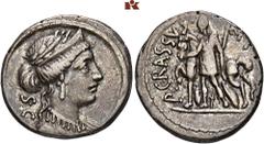 ROMAN COINS ROMAN COINS MÜNZEN DER RÖMISCHEN REPUBLIK AR-Denar, 55 v. Chr., Rom, P. Licinius Crassus M. f.; 3,87 g. Drapierte Büste der Venus r. mit Lorbeerkranz und Diadem//Figur steht l. mit Speer u