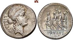 ROMAN COINS ROMAN COINS MÜNZEN DER RÖMISCHEN REPUBLIK AR-Denar, 54 v. Chr., Rom, M. Junius Brutus; 4,04 g. Libertaskopf r.//Der Konsul L. Junius Brutus geht zwischen zwei Liktoren l., davor Accensus. 