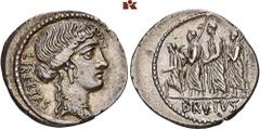 ROMAN COINS ROMAN COINS MÜNZEN DER RÖMISCHEN REPUBLIK AR-Denar, 54 v. Chr., Rom, 3,51 g. M. Junius Brutus; 3,49 g. Libertasbüste r.//Der Konsul L. Junius Brutus geht zwischen zwei Liktoren l., davor A