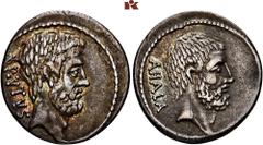 ROMAN COINS ROMAN COINS MÜNZEN DER RÖMISCHEN REPUBLIK AR-Denar, 54 v. Chr., Rom, M. Junius Brutus; 3,86 g. Kopf des L. Junius Brutus r.//Kopf des C. Servilius Ahala r. Bab. 30; BMC 3864; Crawf. 433/2;