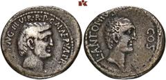 ROMAN COINS ROMAN COINS IMPERATORISCHE PRÄGUNGEN Marcus Antonius, † 30 v. Chr. und Lucius Antonius. AR-Denar, 41 v. Chr., Ephesus, M. Cocceius Nerva; 3,63 g. Beiderseits Kopf r. Bab. 48; BMC 107; Craw