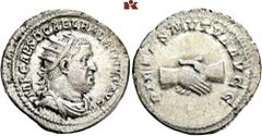 ROMAN COINS ROMAN COINS MÜNZEN DER RÖMISCHEN KAISERZEIT Balbinus, 238. AR-Antoninian, Rom; 4,55 g. Drapierte Büste r. mit Strahlenbinde//Handschlag. BMC 74; Coh. 17; RIC 12. Sehr schön