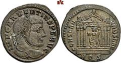 ROMAN COINS ROMAN COINS MÜNZEN DER RÖMISCHEN KAISERZEIT Maxentius, 306-312. Æ-Follis, 308/309, Aquileia, 2. Offizin; 7,15 g. Kopf r. mit Lorbeerkranz//Roma sitzt l. mit Globus und Zepter in sechssäuli
