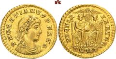 ROMAN COINS ROMAN COINS MÜNZEN DER RÖMISCHEN KAISERZEIT Gratianus, 367-383. AV-Solidus, 367/375, Treveri; 4,43 g. Drapierte Büste r. mit Rosettendiadem//Zwei Kaiser sitzen v. v. mit Globus, dahinter V