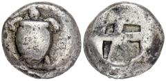 GREEK COINS AEGINA AEGINA. AR-Stater, 470/440 v. Chr.; 11,9 g. Seeschildkröte//Fünffach geteiltes Incusum. Hoover 435; SNG Delepierre vergl. 1718 ff. Feine Tönung, kl. Kratzer, schön-sehr schön Aus ei