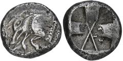 GREEK COINS LYCIA Frühdynastische Prägungen. AR-Stater, 500/480 v. Chr.; 9,11 g. Eberprotome l.//Viergeteiltes Incusum mit zwei sich kreuzenden Querbalken. Müseler vergl. Taf II, 2; SNG v. Aulock verg