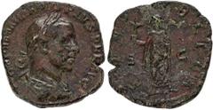 ROMAN COINS MÜNZEN DER RÖMISCHEN KAISERZEIT Aemilianus, 253. Æ-Sesterz, Rom; 13,48 g. Drapierte Büste r. mit Lorbeerkranz//Spes geht l. mit Blume. Coh. 51; RIC 39. RR Etwas geglättet, sehr schön