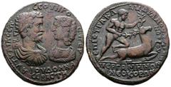 Roman Provincial MYSIA. Pergamum. Septimius Severus, with Julia Domna. (193-211 AD.) Æ Medallion (44mm, 45,92 g.). Claudianus Terpander, strategus. • AVT • KAI • Λ • CЄΠ • CЄOVHPO C • ΠЄP around, IOV 