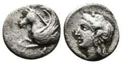 Greek Akarnania, Anaktorion. Circa 330-300 BC. AR Triobol or Hemidrachm (11mm, 1.08 g.). Forepart of Pegasos right; AN monogram below. Rev. Laureate head of Apollo left. Imhoof-Blumer, Akarnaniens 15;