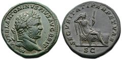 Roman Imperial Caracalla, 198-217 AD. AE Sestertius (32 mm, 25,0 g.) Rome, 214-217 AD. M AVREL ANTONINVS PIVS AVG BRIT Laureate, head of Caracalla to right. Rev. SECVRITATI PERPETVAE / S C Securitas s