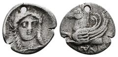 Greek Akarnania, Anaktorion AR Hemidrachm (11mm, 0,97 g.) Circa 350-300 BC. Forepart of Pegasos to left. Rev. Laureate head of Apollo facing slightly to right. SNG Copenhagen 305; Traité III, 514 (Cor