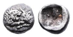Greek Kings of Lydia, Kroisos AR 1/24 Stater (6,67mm. 0,43g.). Sardes, circa 561-546 BC. Confronted foreparts of lion to right and bull to left. Rev. Incuse punch. GRPC Lydia S10; SNG Tübingen 3652-3.