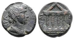 Roman Provincial Lydia, Sardes. AE (15,3 mm. 3,6 g.). AD 70-75. IEΡA [CYNKΛHTOC], bare-headed, draped bust of the Senate right. Rev. [CAΡΔIANΩN], tetrastyle temple. RPC II 1309; BMC 70; SNG Munich 492